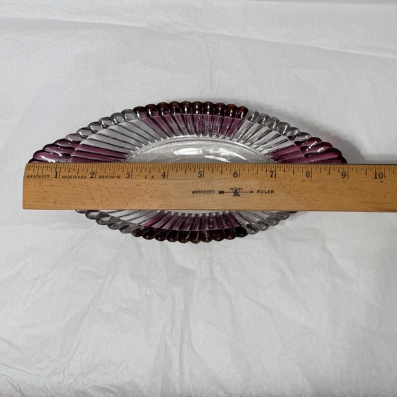 Jeanette Cut Glass Oval Ribbed Banana Split Candy/Relish Dish Cranberry/Clear - Picture 8 of 9